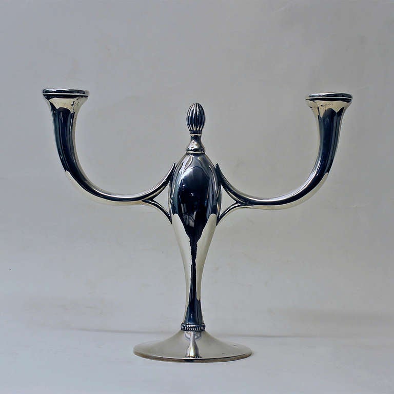 Spanish Pair of Art Deco Silver Candelabras, 2-Arms - Spain, Barcelona, 1934 - 1940 For Sale