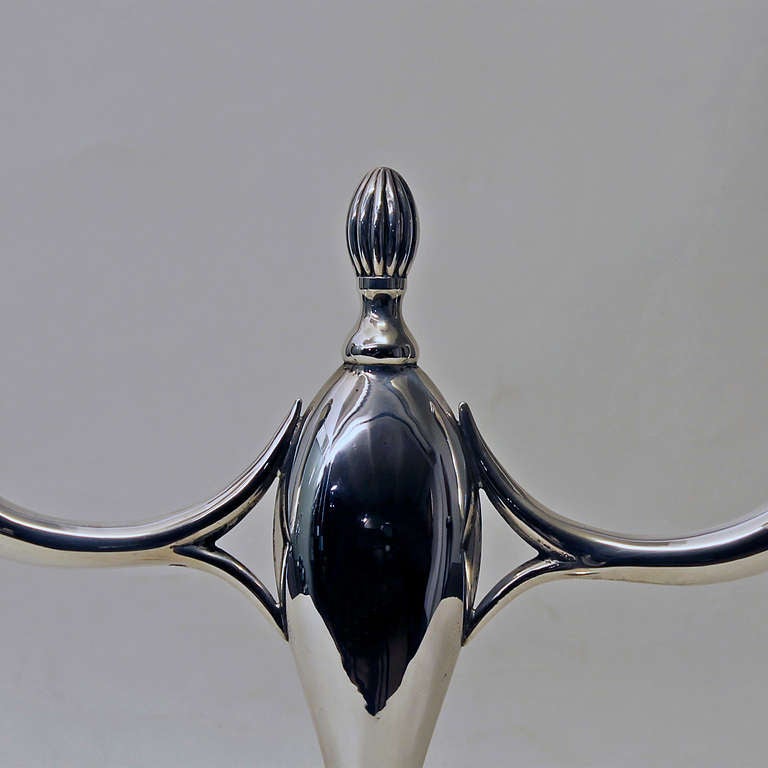 Mid-20th Century Pair of Art Deco Silver Candelabras, 2-Arms - Spain, Barcelona, 1934 - 1940 For Sale