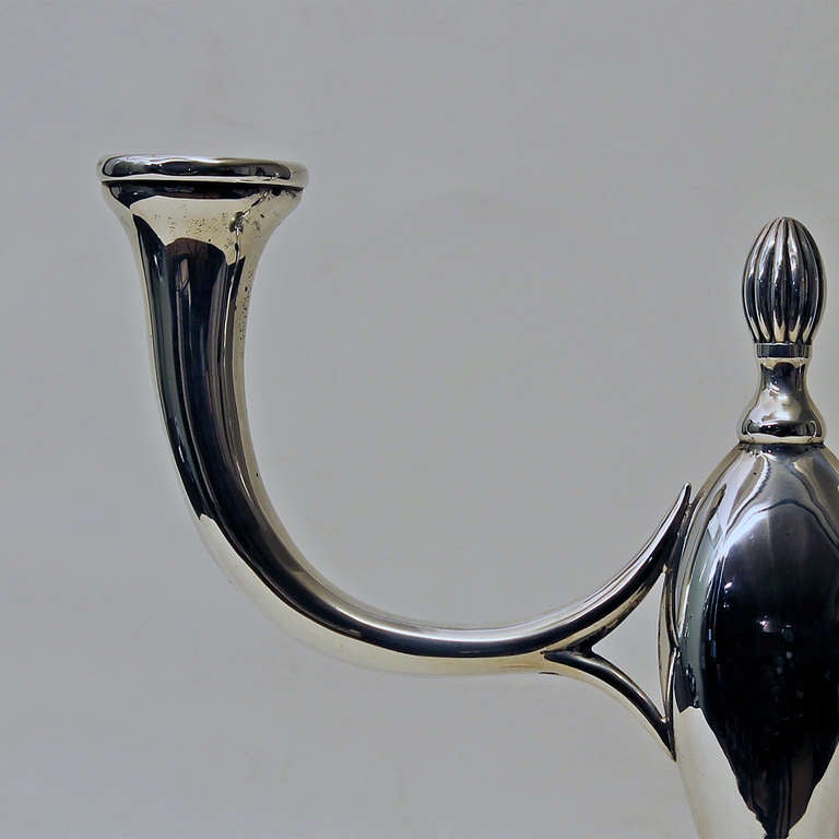 Sterling Silver Pair of Art Deco Silver Candelabras, 2-Arms - Spain, Barcelona, 1934 - 1940 For Sale