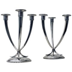 1940s Pair of Sterling Silver Candelabras, 3 Arms, Spain
