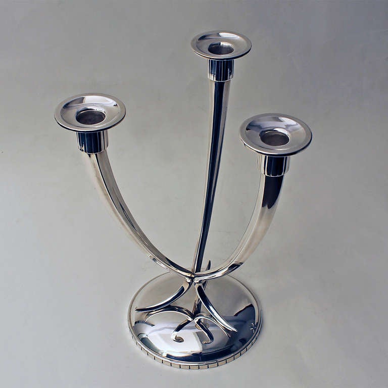 1940s Pair of Sterling Silver Candelabras, 3 Arms, Spain In Good Condition In Girona, ES