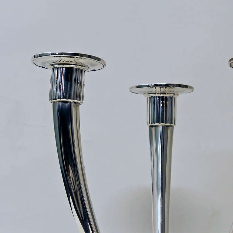 Mid-20th Century 1940s Pair of Sterling Silver Candelabras, 3 Arms, Spain