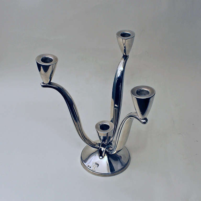 1940s Pair of Silver Candelabras, 3 Arms, 4 Candles, Spain In Good Condition For Sale In Girona, ES