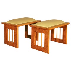Vintage 1930s Pair of Art Deco Stools in Maple, Elm and Leather - Italy
