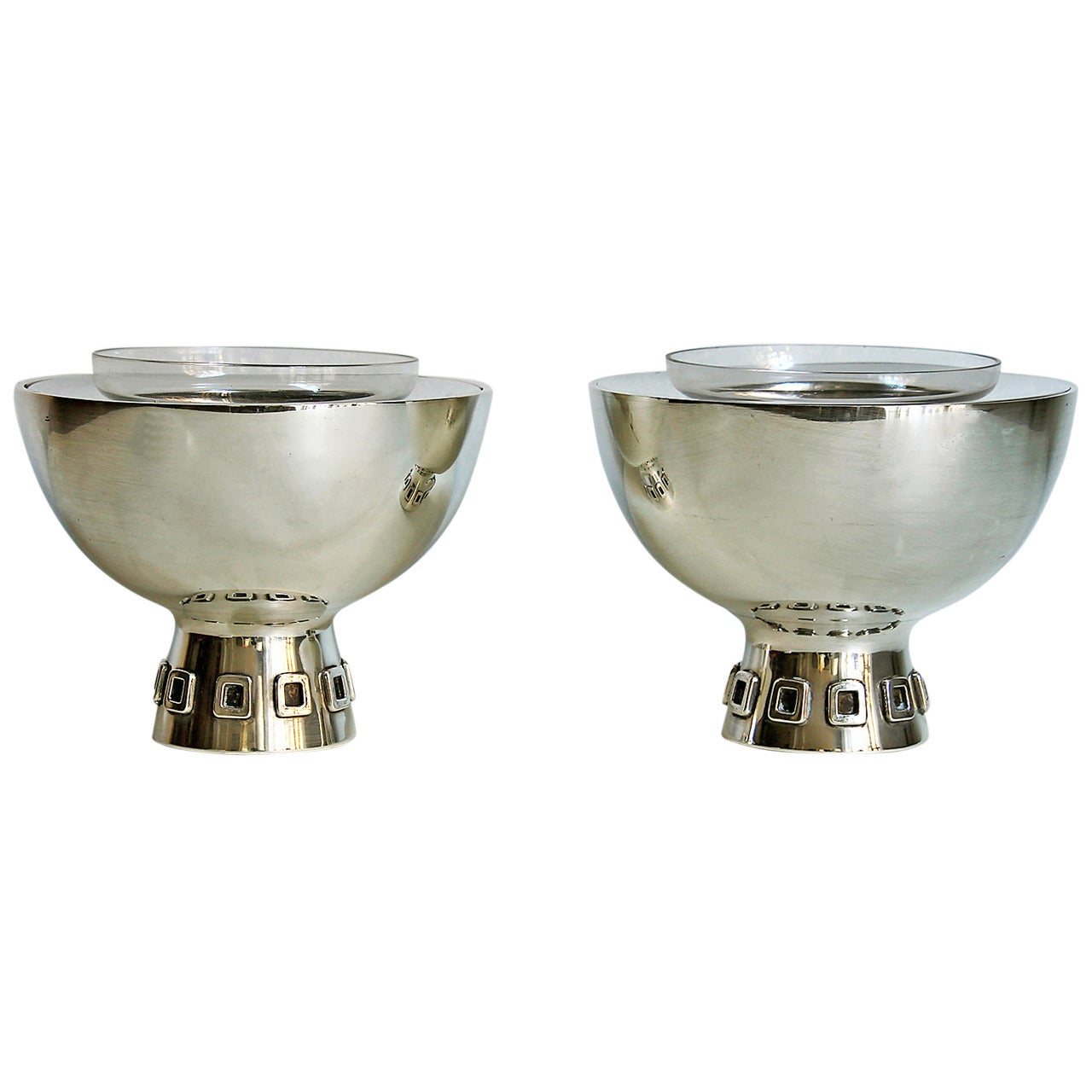 Pair of Mid-Century Modern Silver Caviar Bowls by Puig Doria - Spain For Sale