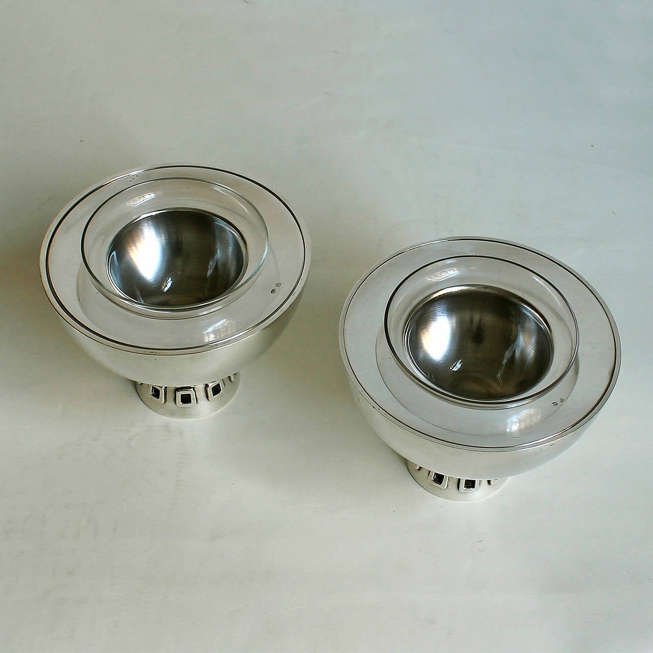 Spanish Pair of Mid-Century Modern Silver Caviar Bowls by Puig Doria - Spain For Sale