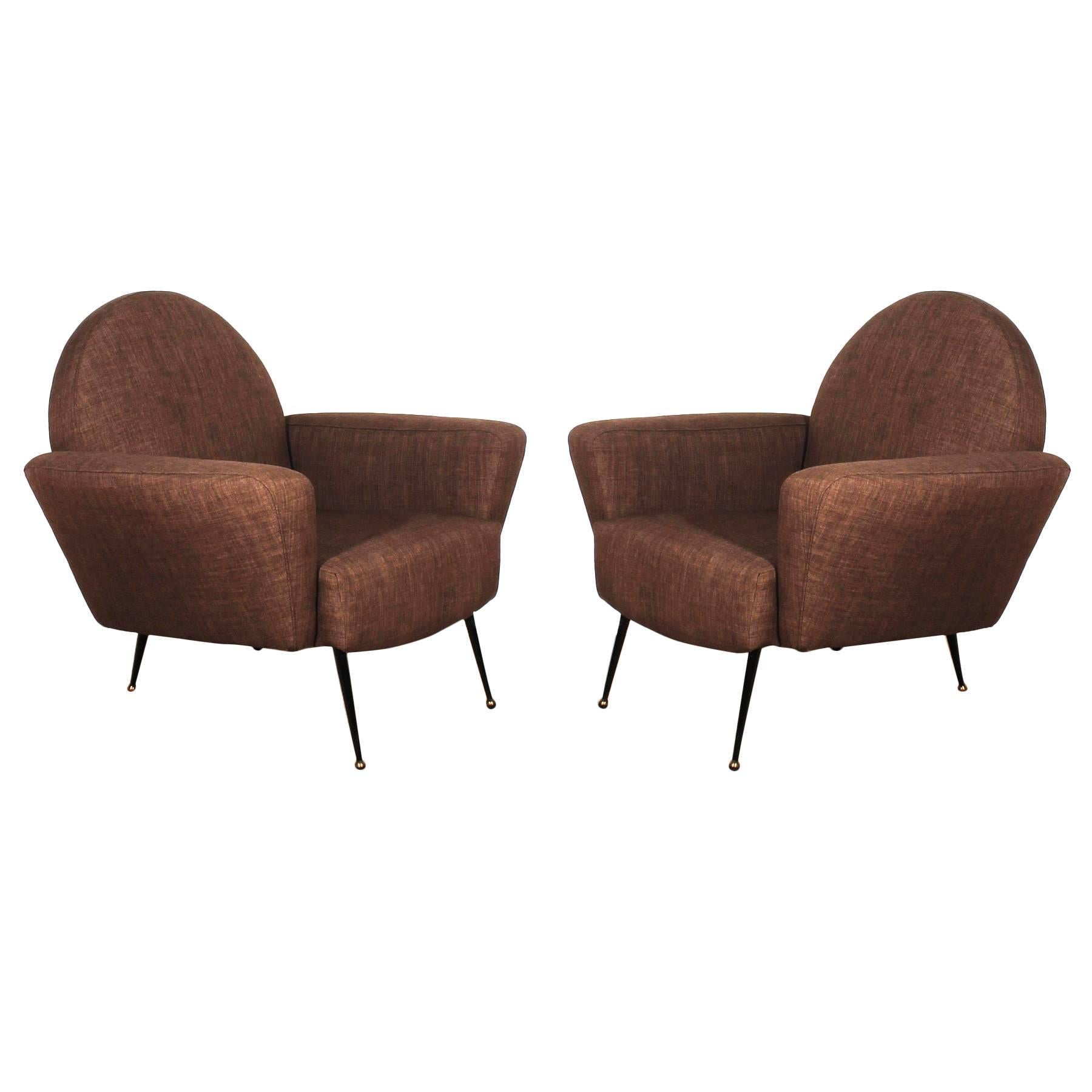1955, Pair of Armchairs, Iron, Brass, Fabric, France