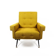 Pareja de Sillones Acolchados Modernos de Mitad de Siglo con Tela Amarillo Mostaza - Italia