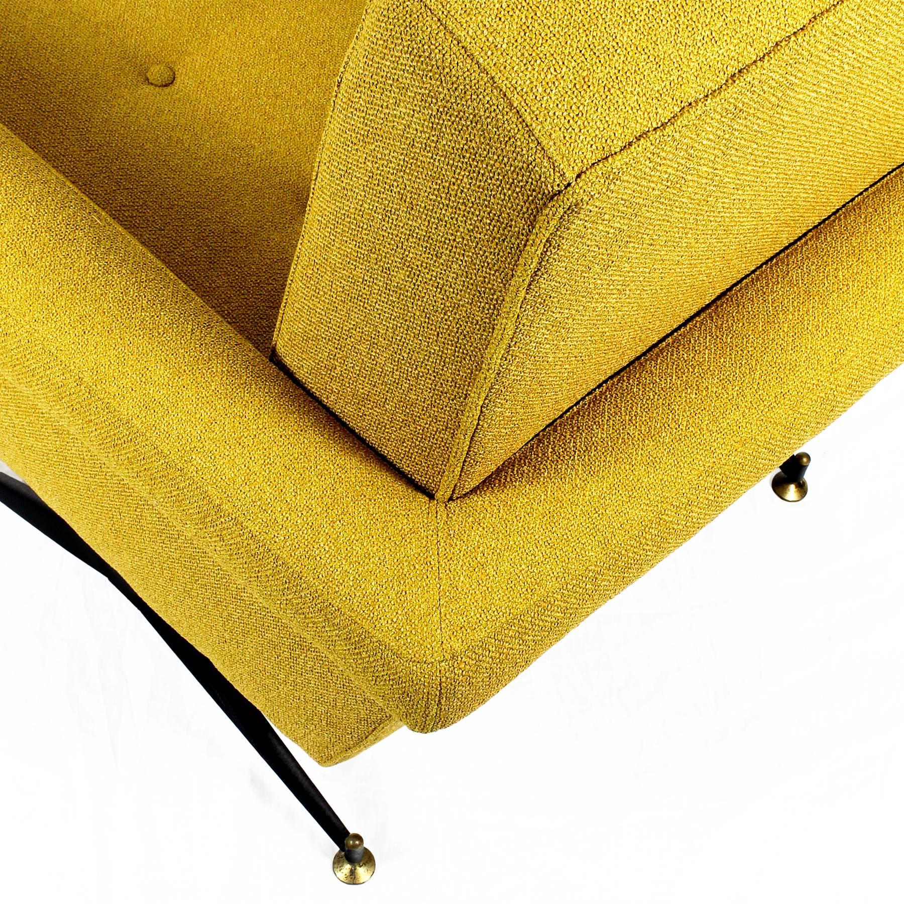 Pair of Mid-Century Modern Padded Armchairs With Yellow-Mustard Fabric - Italy For Sale 3
