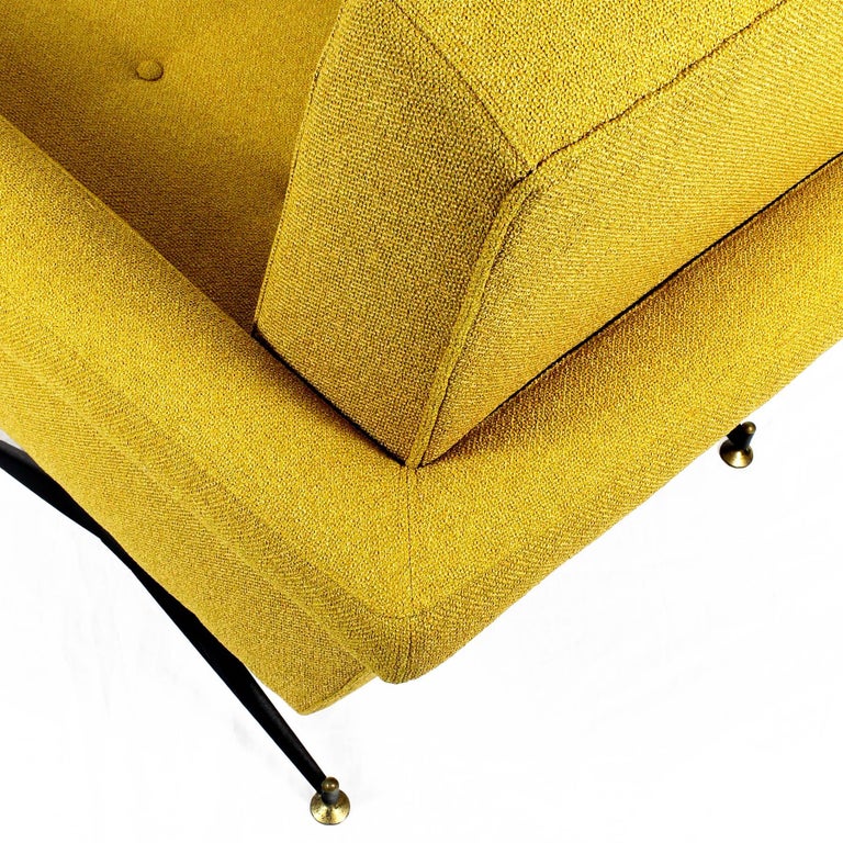 1960s Pair of Padded Armchairs, Yellow and Black, Steel, Upholstery, Italy For Sale 2