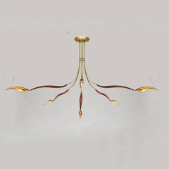 Contemporary Chrysalide Chandelier, Wood and Brass, Oma Light Design, Spain
