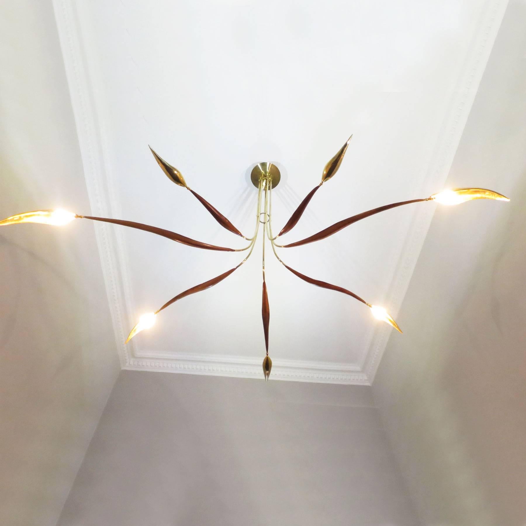 Contemporary Chrysalide Chandelier, Wood and Brass, Oma Light Design, Spain In Excellent Condition For Sale In Girona, ES