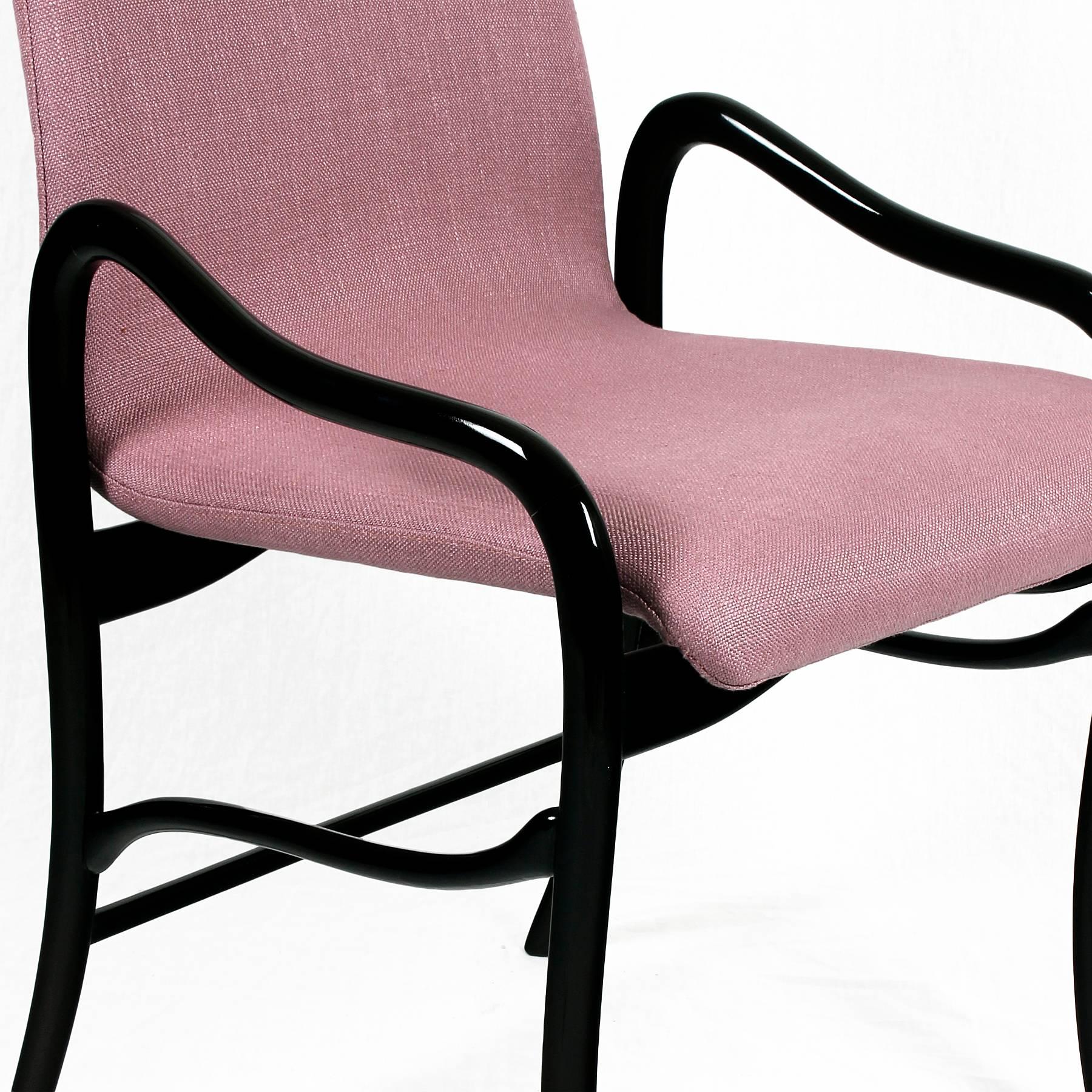 Set of Four Mid-Century Modern Armchairs by Enrico Ciuti With Pink Linen - Italy For Sale 1