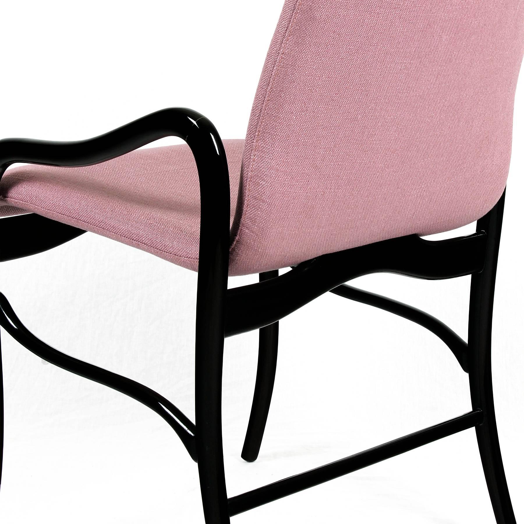 Set of Four Mid-Century Modern Armchairs by Enrico Ciuti With Pink Linen - Italy For Sale 2