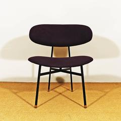 1950s Pair of Low Chairs, Iron, Brass, Violet Felt Upholstery, Italy
