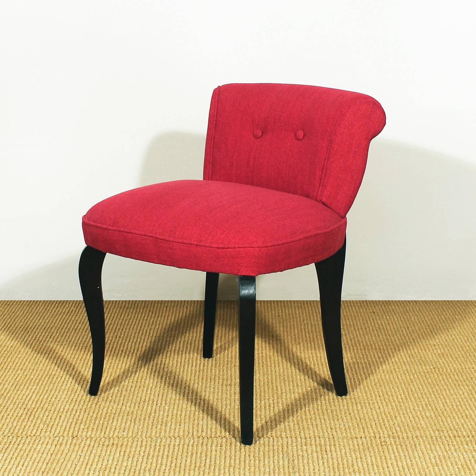 Mid-Century Modern 1940s Low chair, beech, felt upholstery - France