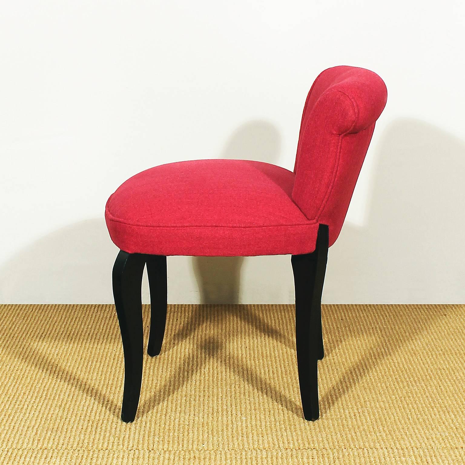 French 1940s Low chair, beech, felt upholstery - France