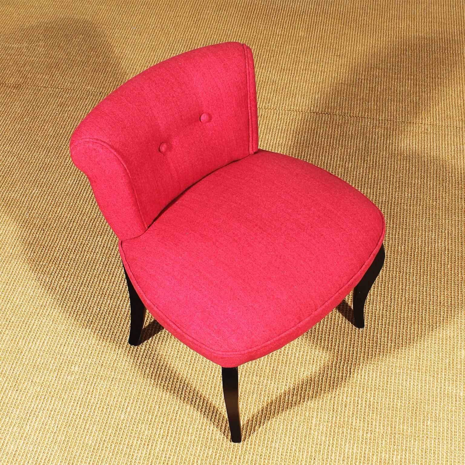 Mid-20th Century 1940s Low chair, beech, felt upholstery - France
