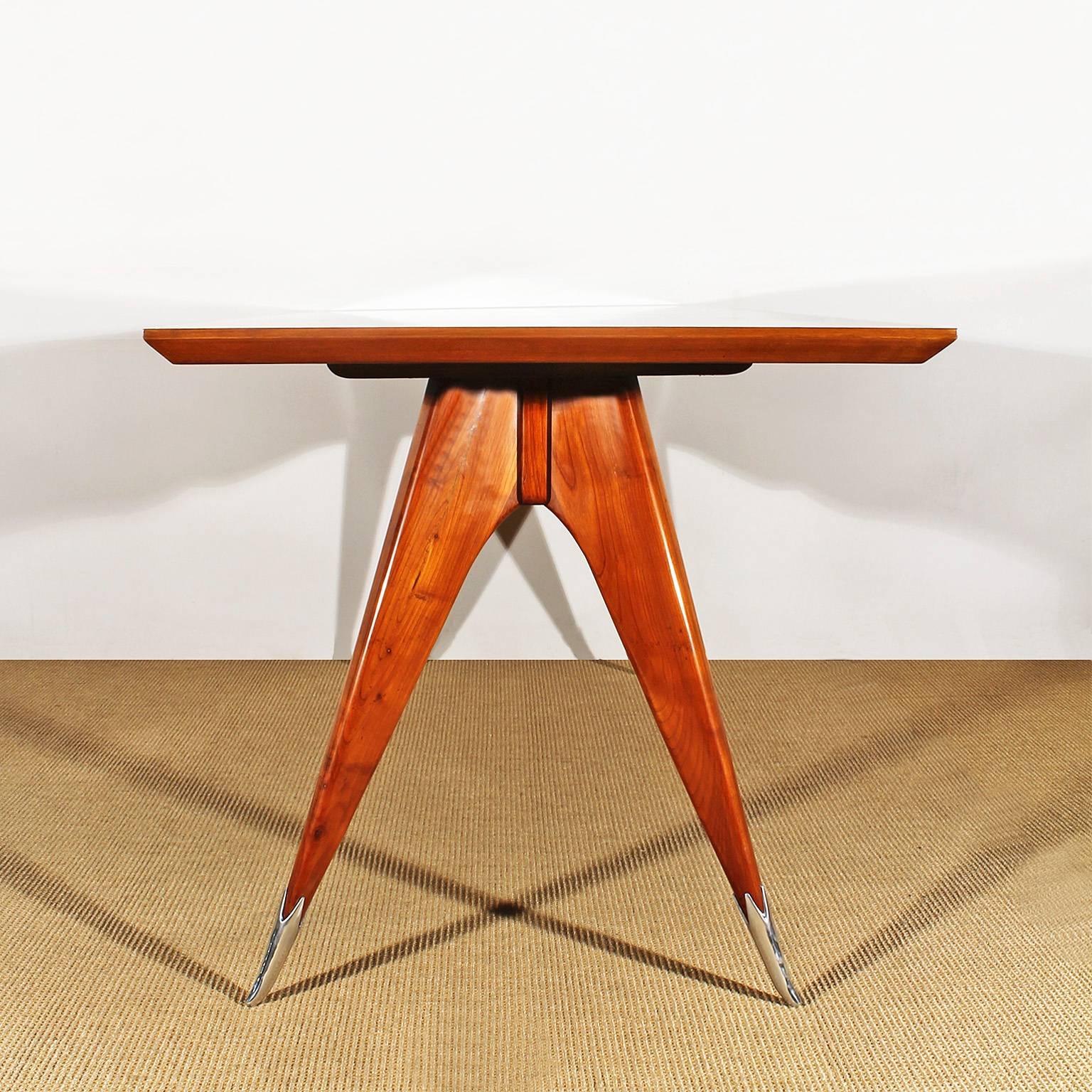 Mid-Century Modern 1950s Rectangular Dining Table, cherrywood, formica, aluminium. Italy 