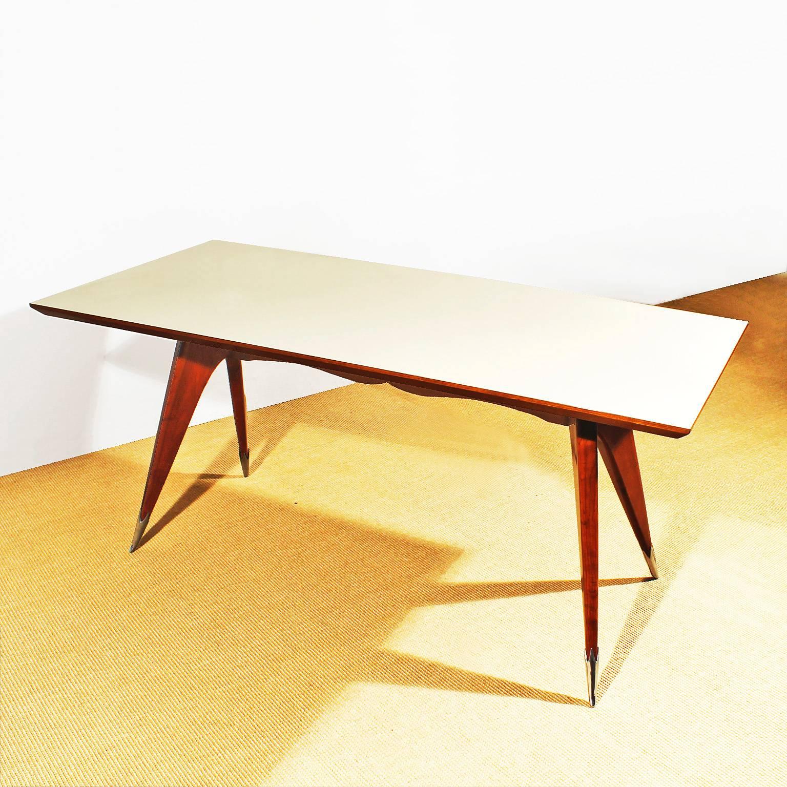 1950s Rectangular Dining Table, cherrywood, formica, aluminium. Italy  In Good Condition In Girona, ES