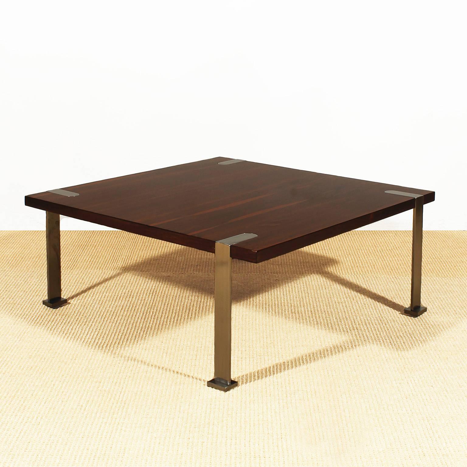 Mid-Century Modern 1960s coffee table, mahogany, steel - Italy