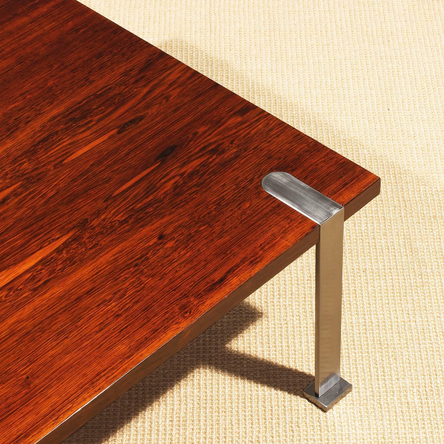 Italian 1960s coffee table, mahogany, steel - Italy
