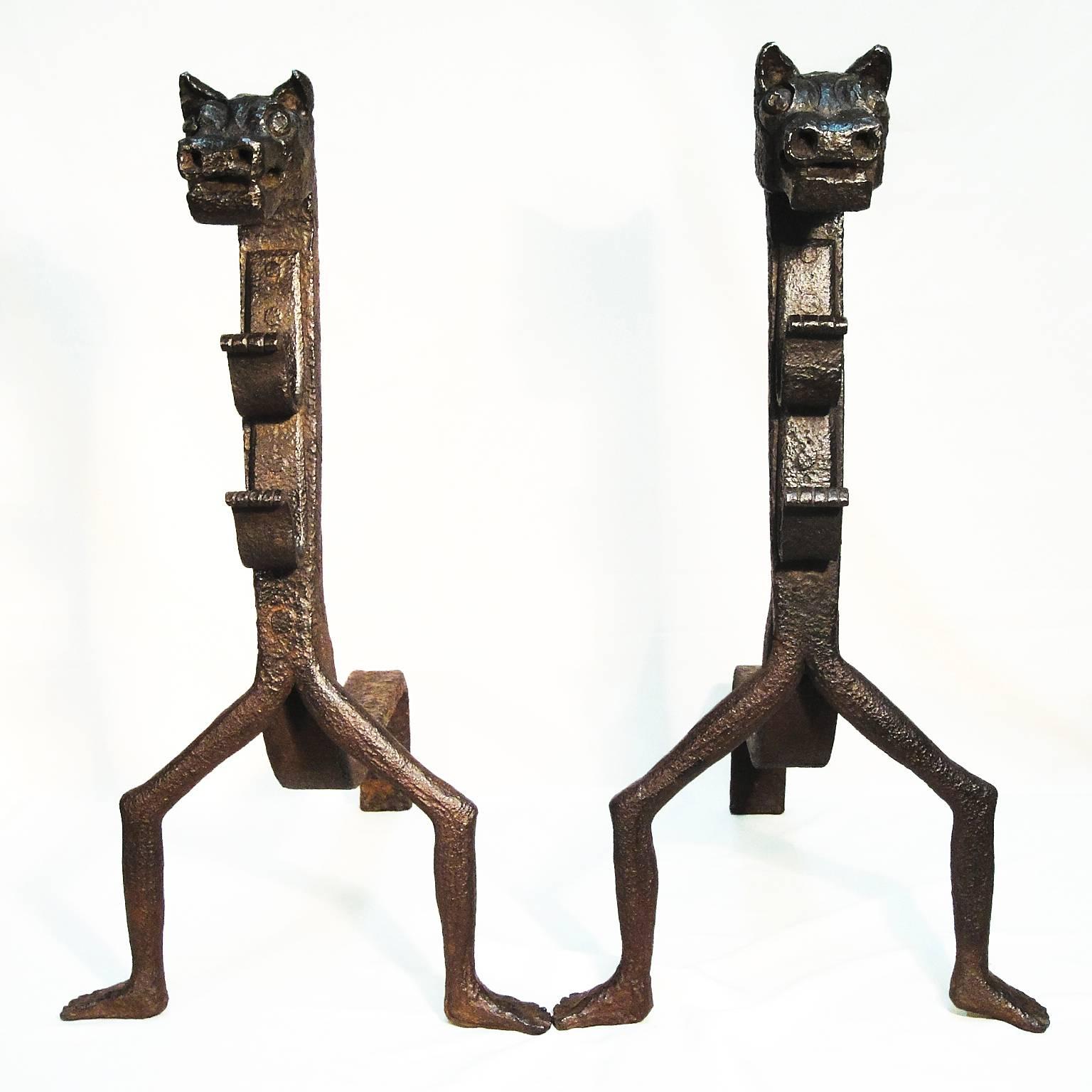 Spanish Catalan Modernism Wrought Iron Firedogs