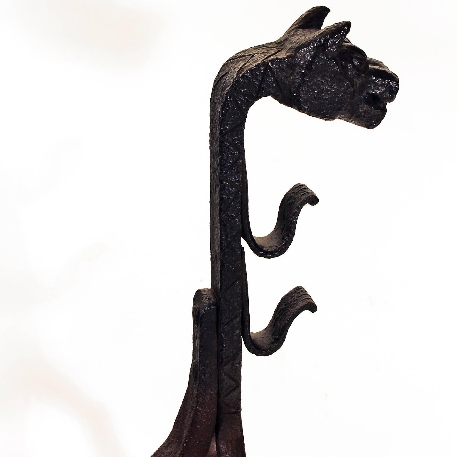 Early 20th Century Catalan Modernism Wrought Iron Firedogs