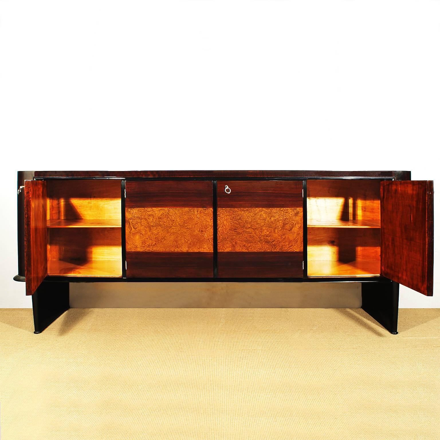 Veneer 1930s Art Deco Sideboard, mahogany, rosewood, elm - Italy