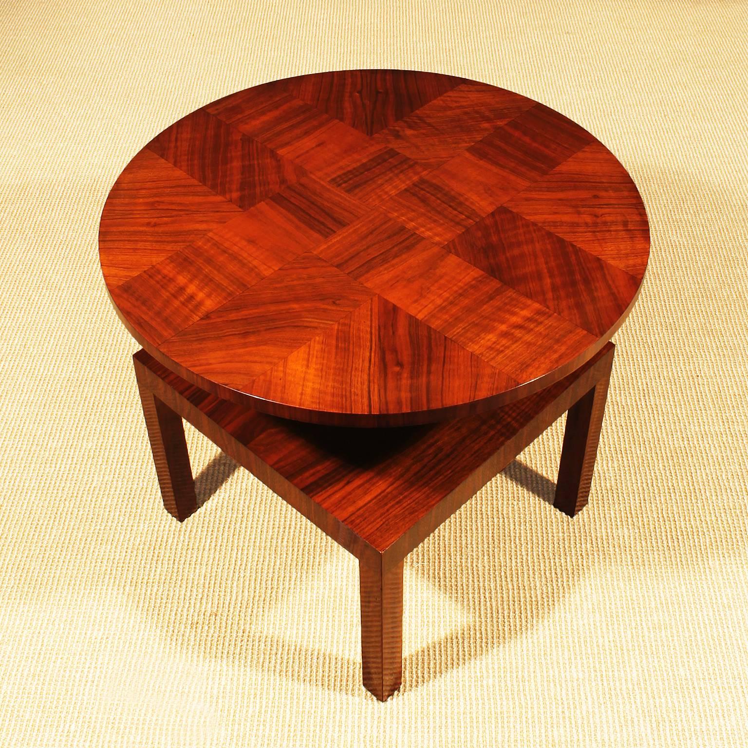 French 1930s Art Deco Cubist Side Table, walnut, marquetry - France 