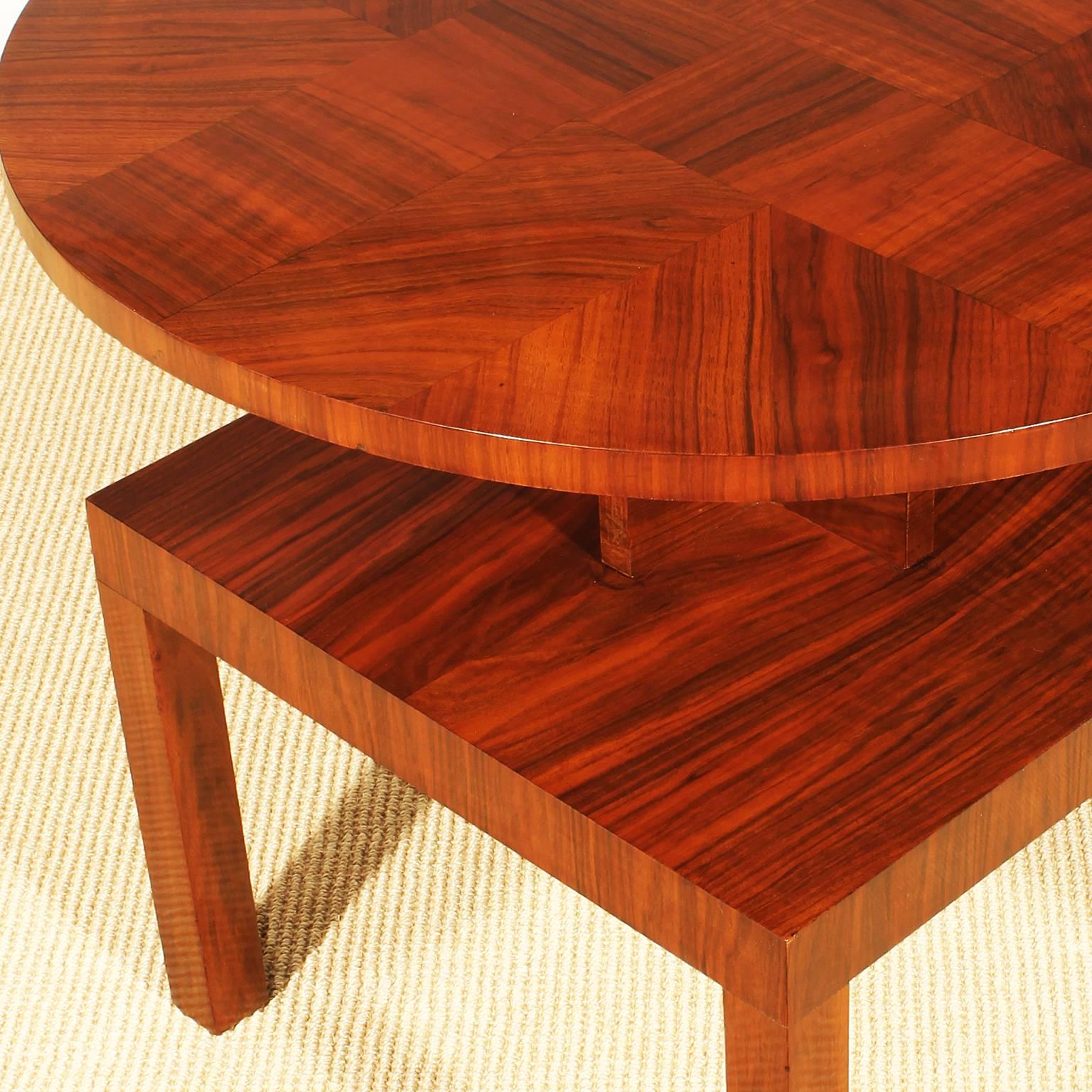 Mid-20th Century 1930s Art Deco Cubist Side Table, walnut, marquetry - France 