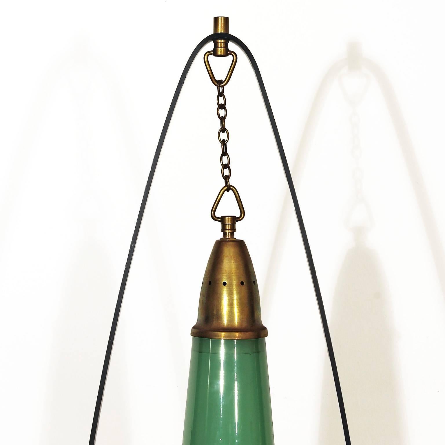 Mid-Century Modern 1950s Standing Lamp, black iron, travertine, brass, celadon green brass - Italy