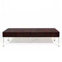 Moderner Couchtisch aus der Mitte des Jahrhunderts von Luigi Bartolini, Mahagoni, 2 Schubladen, Frankreich