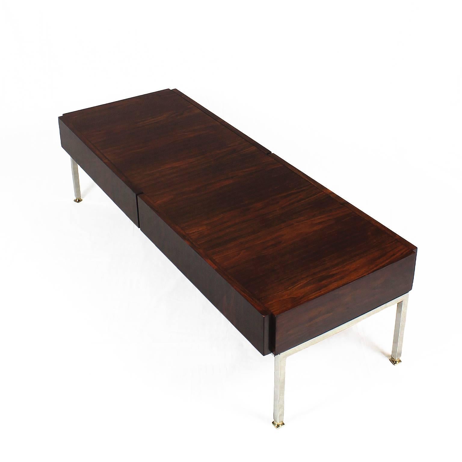 French Mid-Century Modern Coffee Table by Luigi Bartolini, Mahogany, 2 drawers - France For Sale
