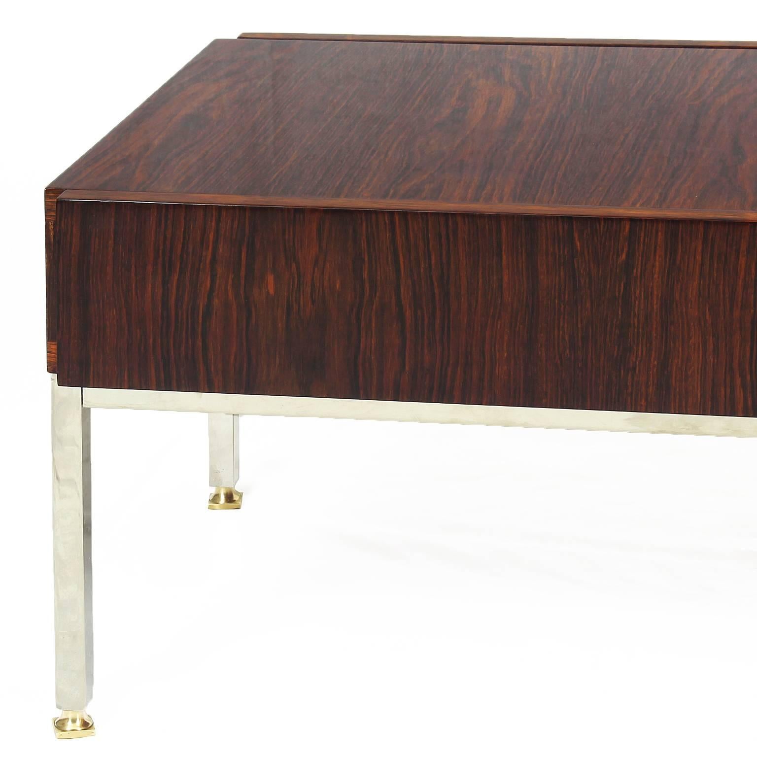 Plated Mid-Century Modern Coffee Table by Luigi Bartolini, Mahogany, 2 drawers - France For Sale