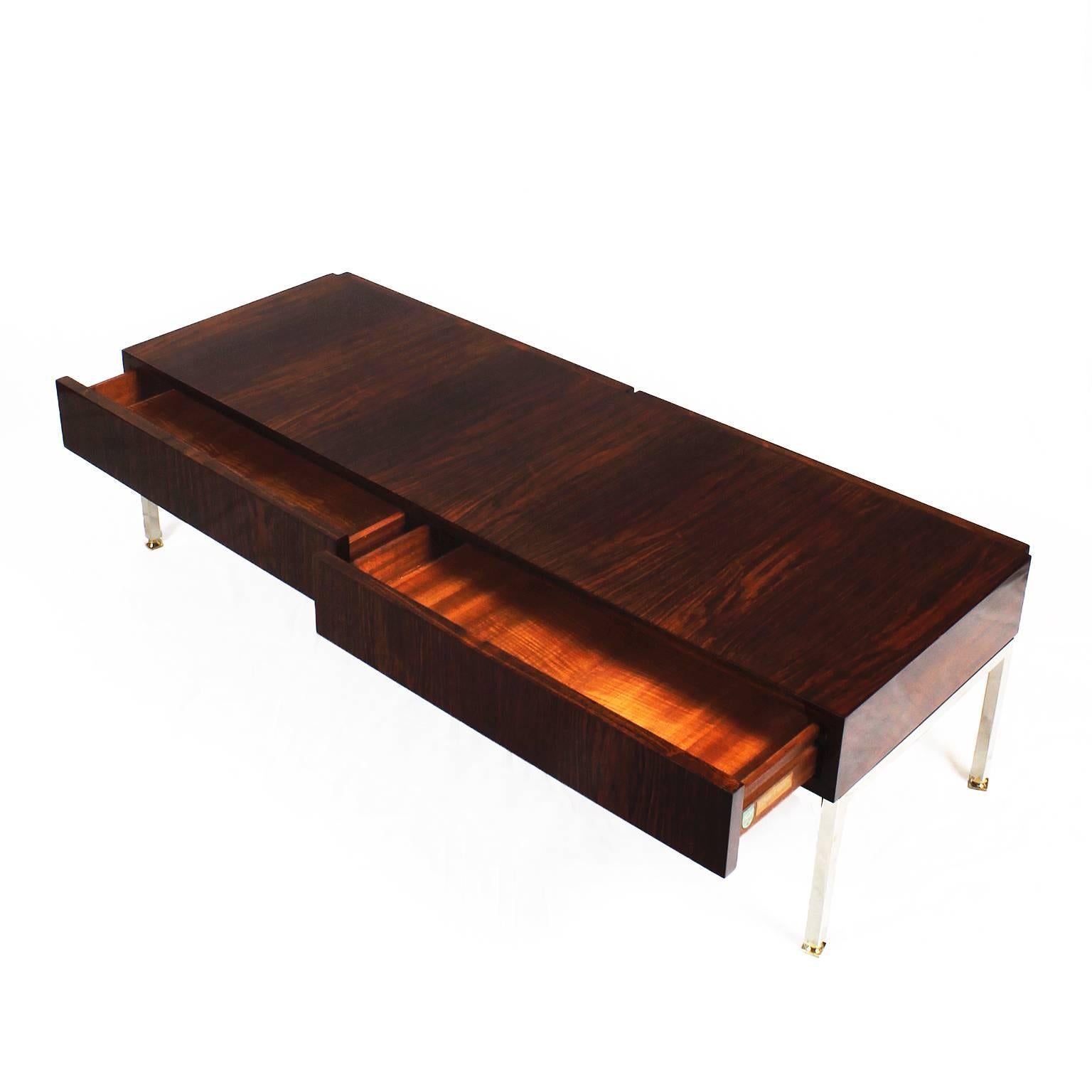 Mid-Century Modern Coffee Table by Luigi Bartolini, Mahogany, 2 drawers - France In Good Condition For Sale In Girona, ES