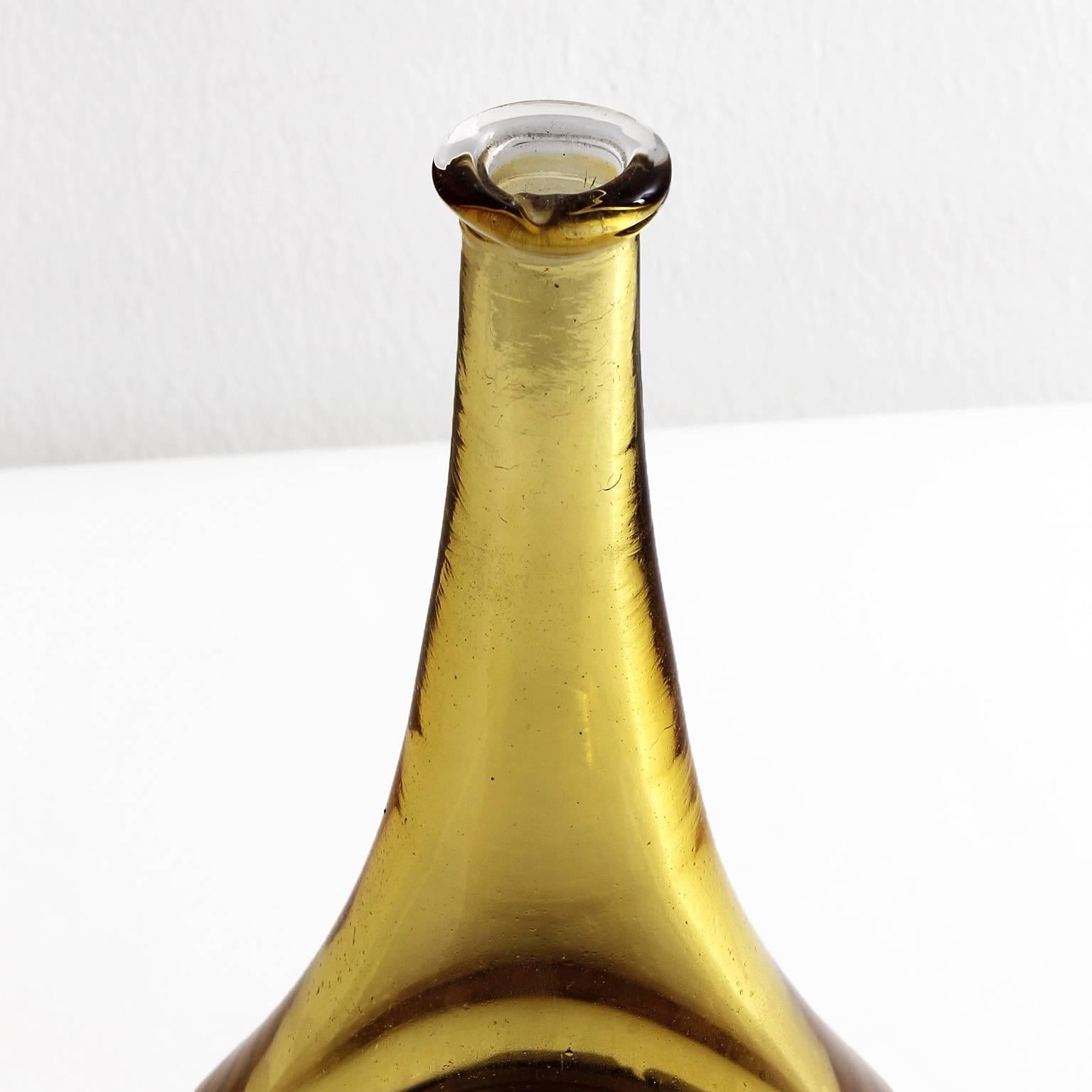 Murano Glass 1970s Set of Three Murano Bottles by Angelo Brotto, yellow glass, bronze - Italy For Sale