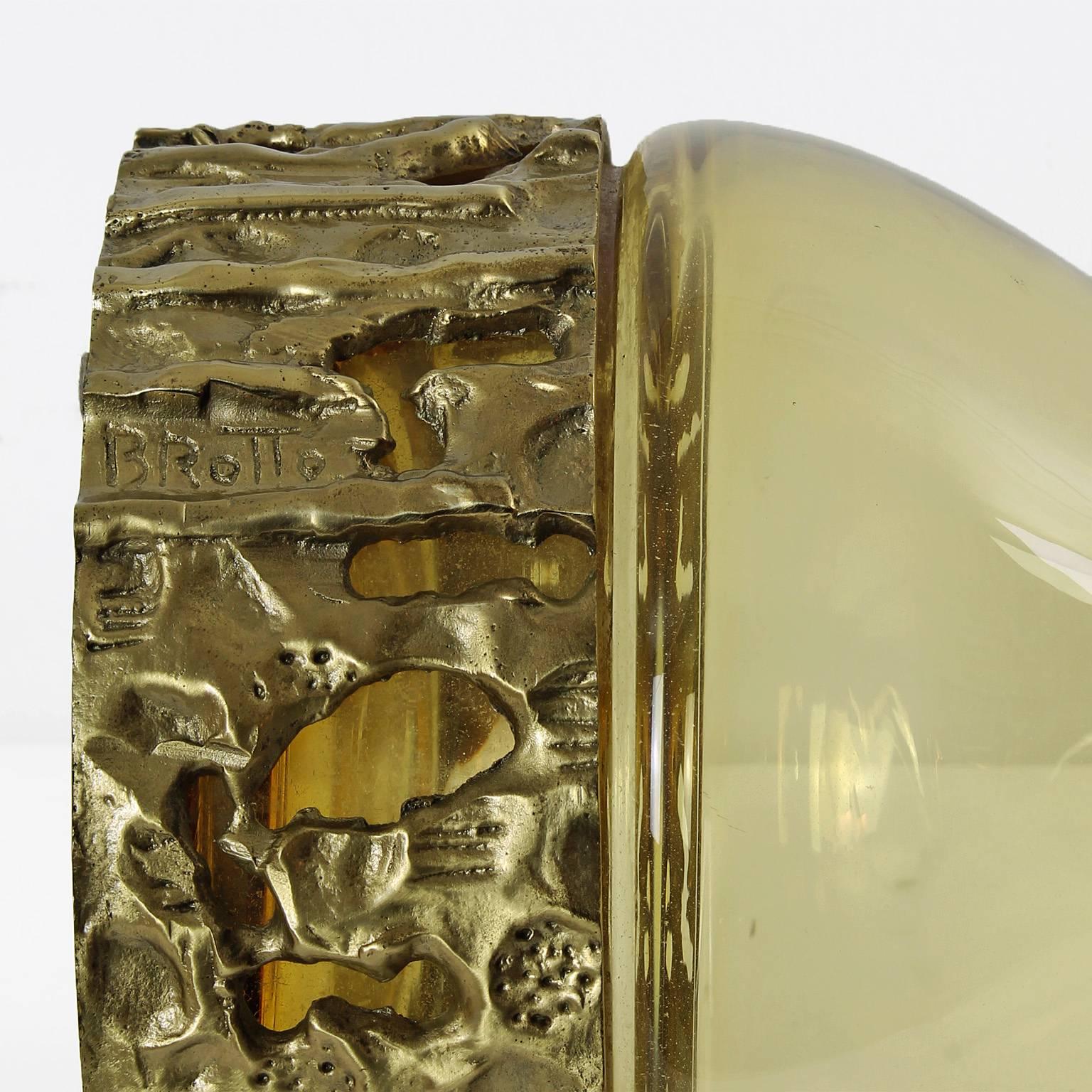 1970er Set aus drei Murano-Flaschen von Angelo Brotto, gelbes Glas, Bronze - Italien im Angebot 2