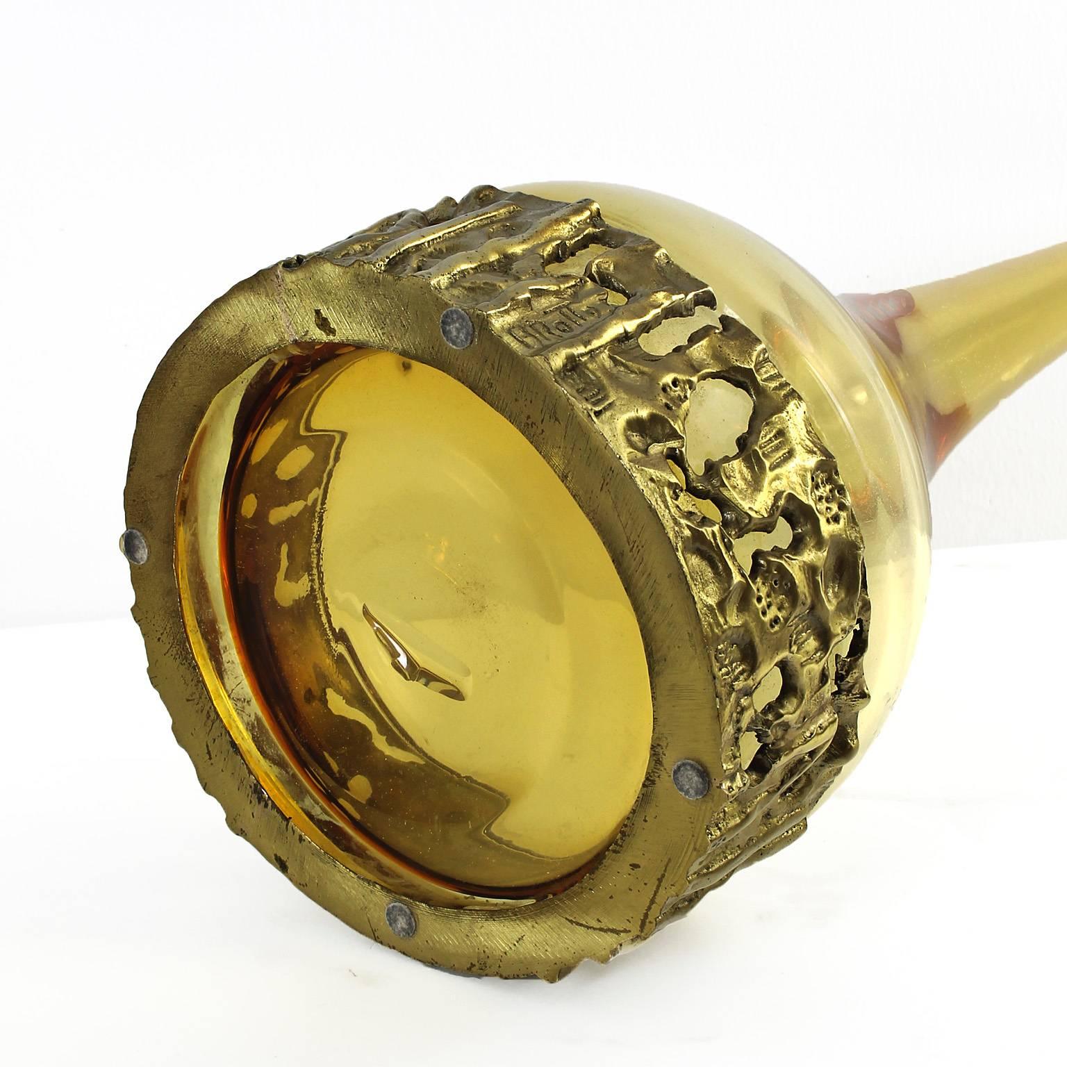 1970er Set aus drei Murano-Flaschen von Angelo Brotto, gelbes Glas, Bronze - Italien im Angebot 3