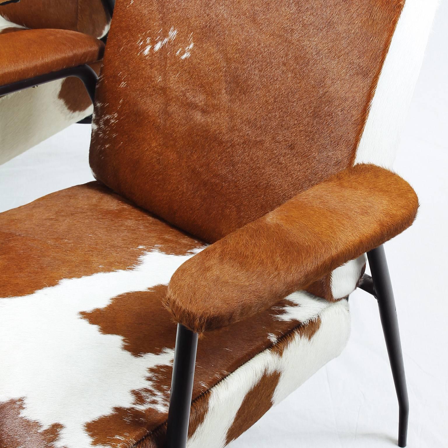 Leather 1950´s Pair of Armchairs by Pierre Guariche, iron, colt leather - France