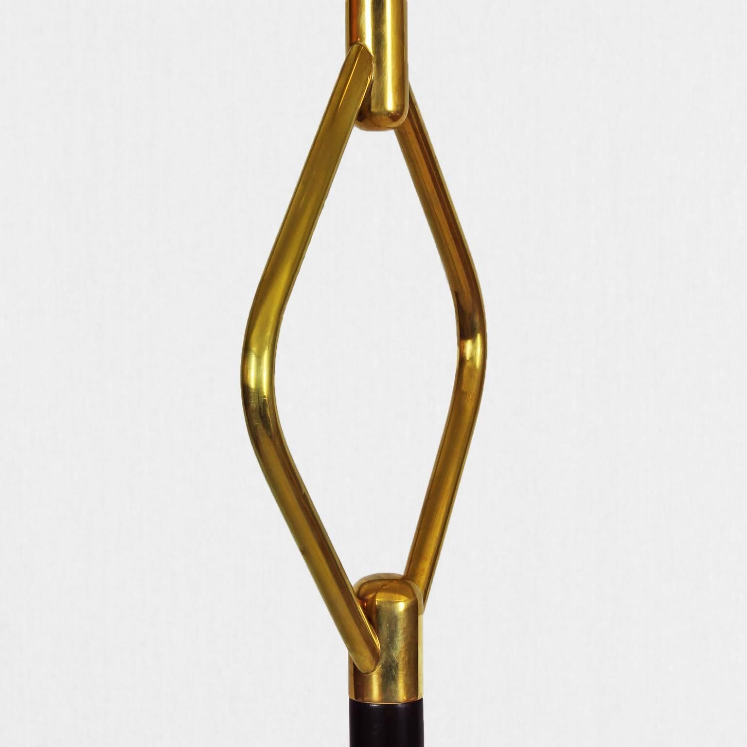 Mahogany 1940´s Standing Lamp, mahogany, polished brass, thick glass, golden silk- Italy 