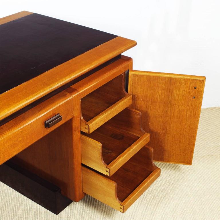 1920s Amsterdam School Desk Oakwood Macassar Ebony Leather