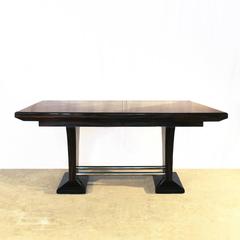 1930´s Art Deco Dining Table with Extension Leaves, Macassar ebony - France