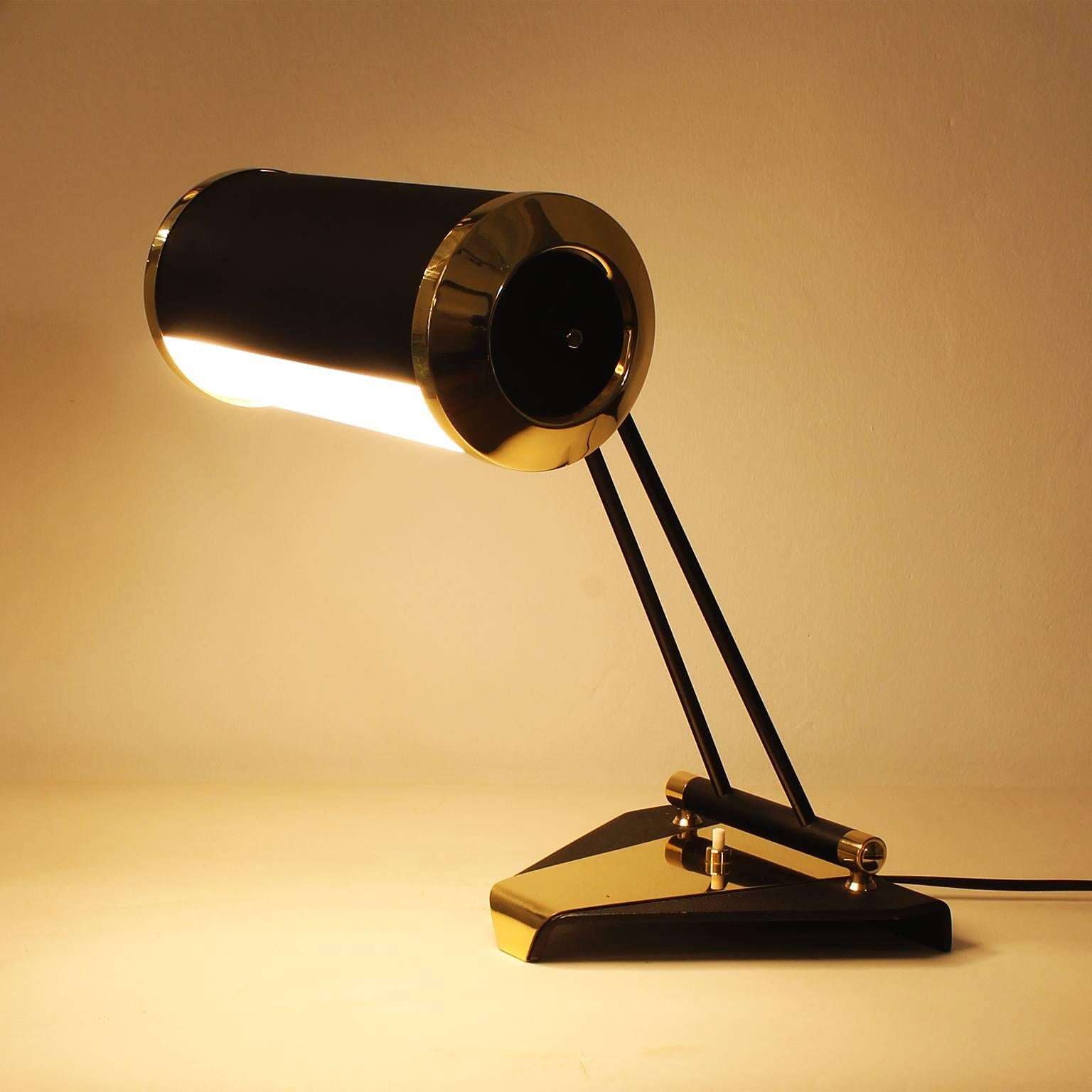 1960´s Desk Lamp Model 8051 by Stilnovo, black lacquered brass, glass - Italy 1