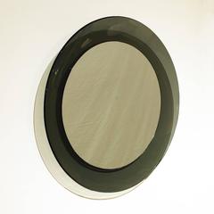 1960´s Round Mirror by Cristal Art, green gray rounded cristal frame - Italy