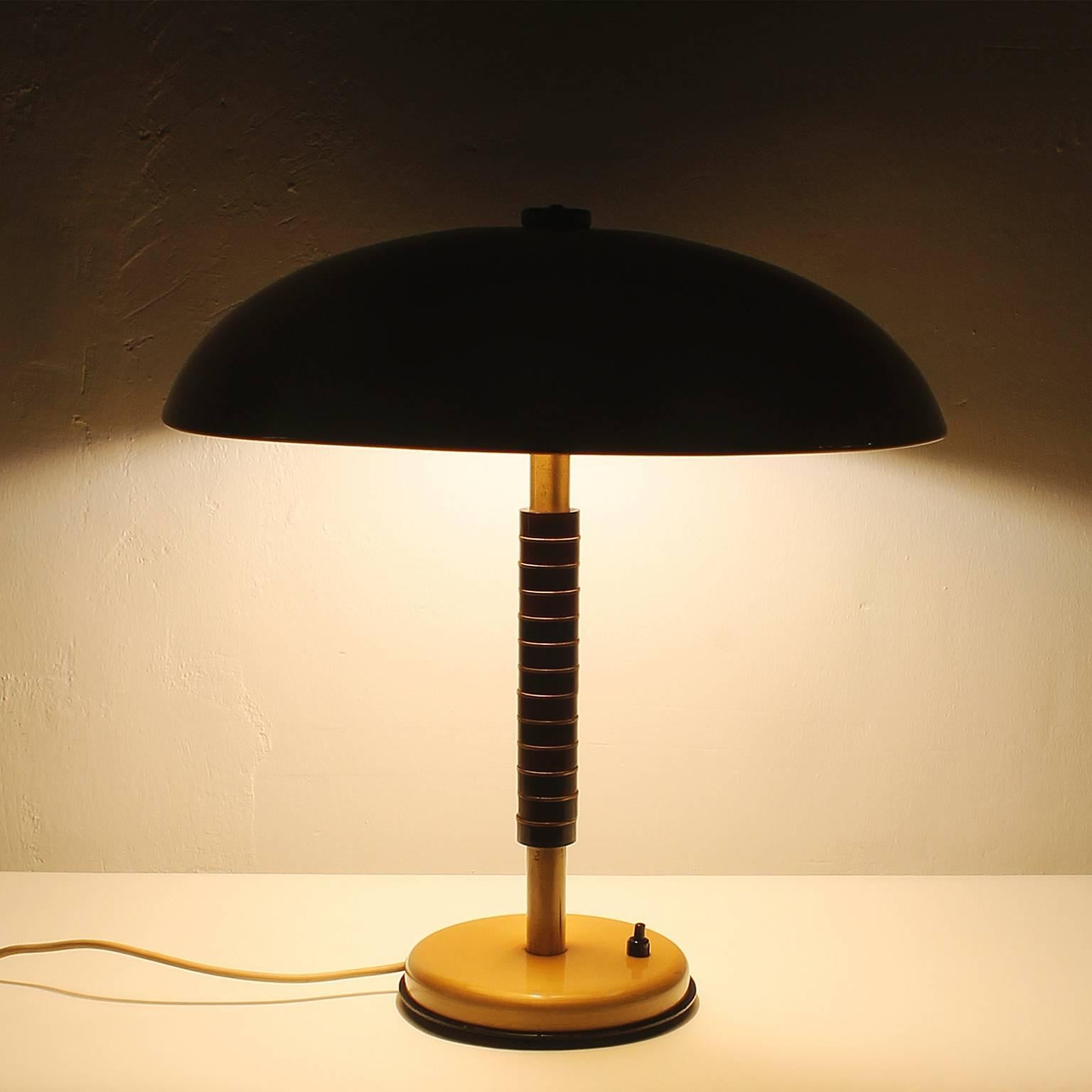 1950´s Desk Lamp, wood pieces, polished brass rings - Belgium  In Good Condition In Girona, ES