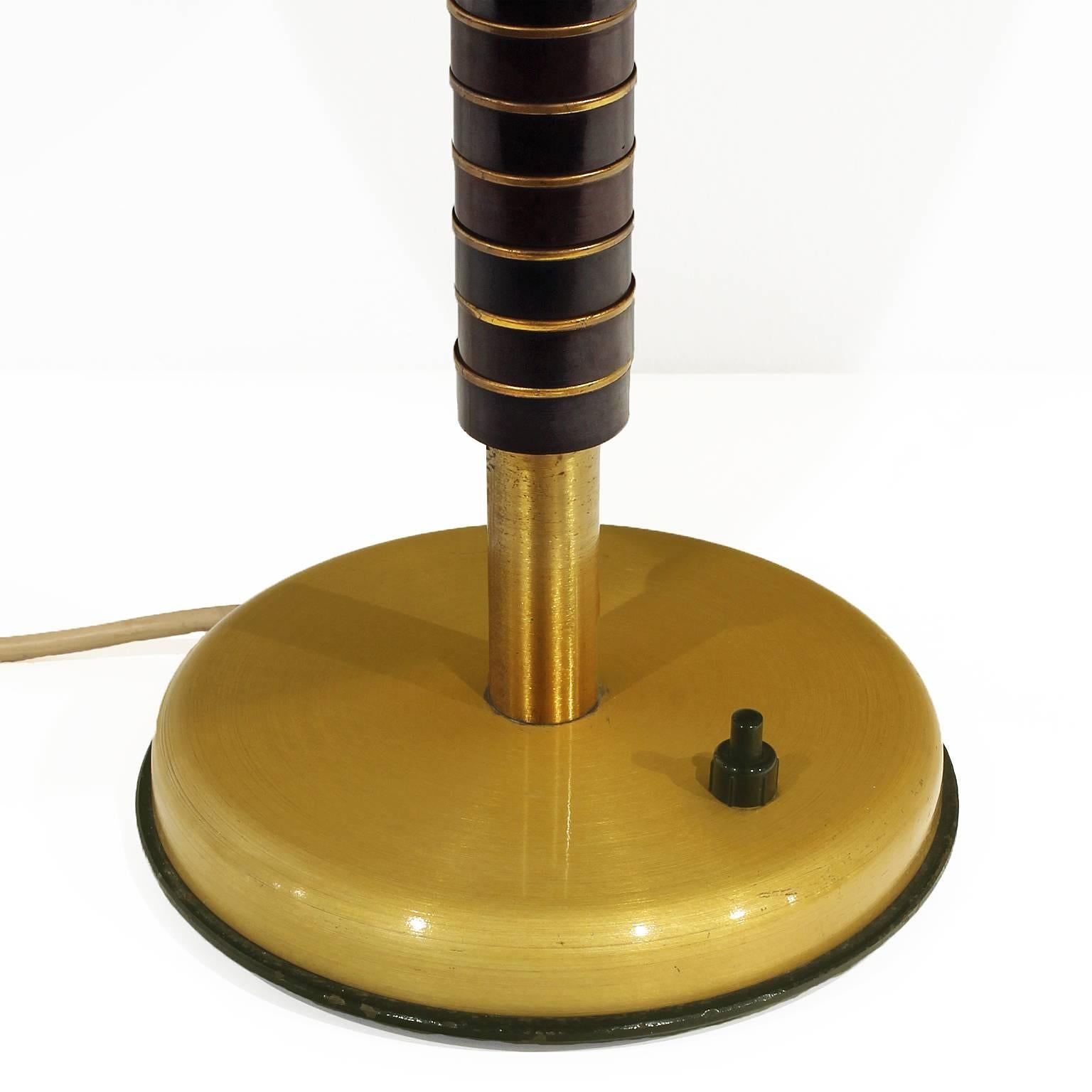 1950´s Desk Lamp, wood pieces, polished brass rings - Belgium  2