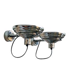 Pair of Mid-Century Modern Industrial Polished Aluminium Wall Lights - Italy