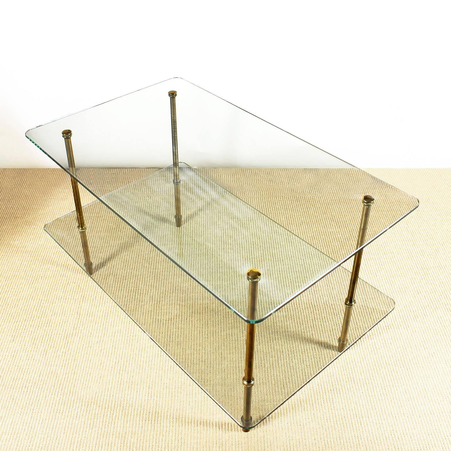 Italian Mid-Century Modern Side Table In Thick Glass With Solid Brass Legs - Italy For Sale