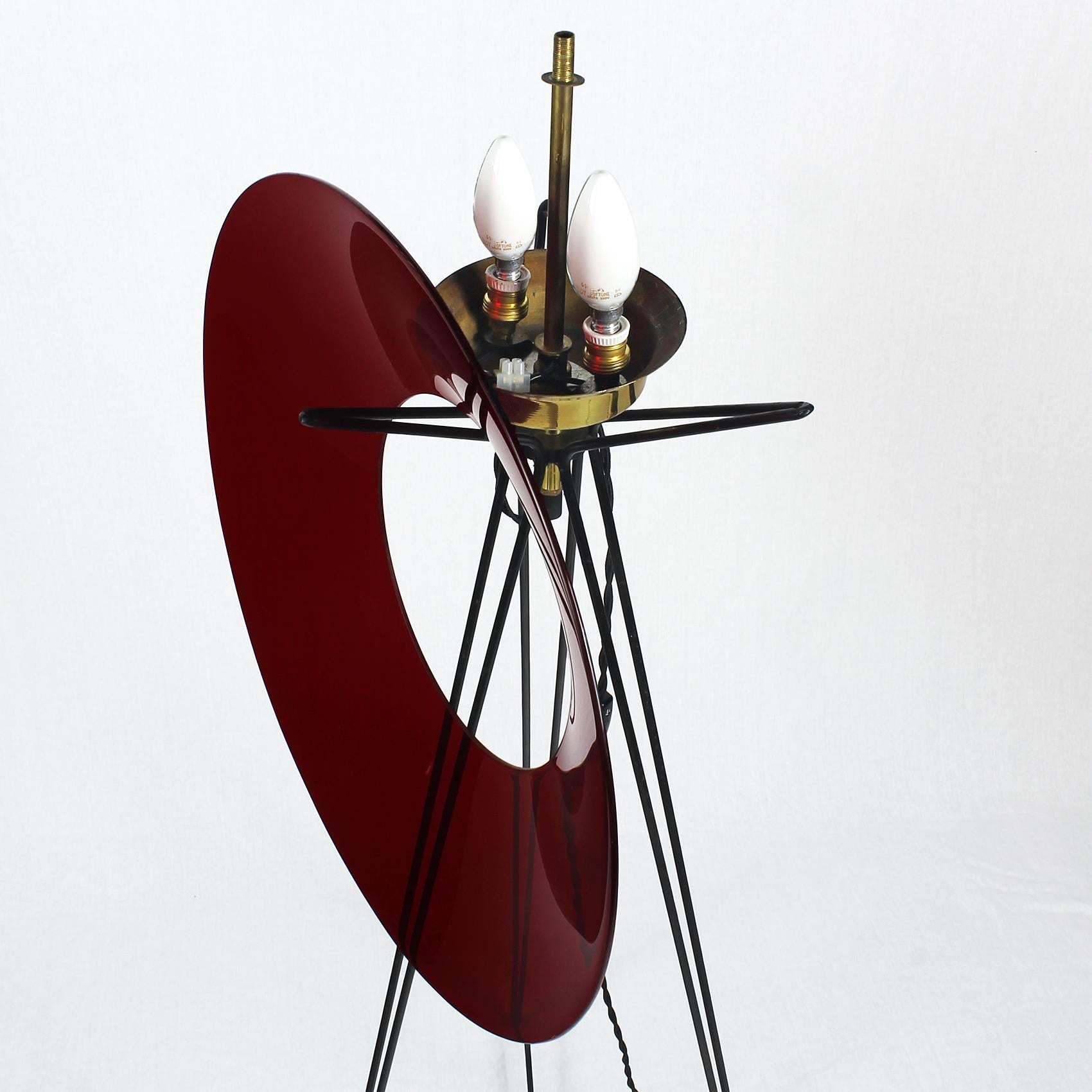 Mid-20th Century 1960´s Tripod Standing Lamp, metal, white opaline, brass, plexiglass - Italy